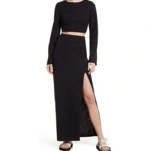 NWT! Free People Kendra 2 Piece Set Lace Long Sleeve Open Back Top Maxi Skirt 0